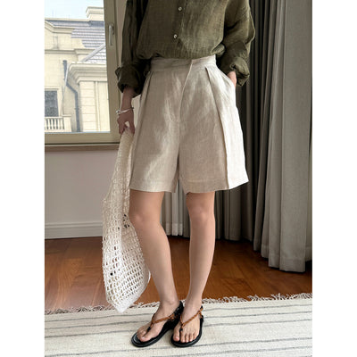 Pantalones Cropped Casual de Lino Tencel Texturado con Cierre Oblicuo - Image 3