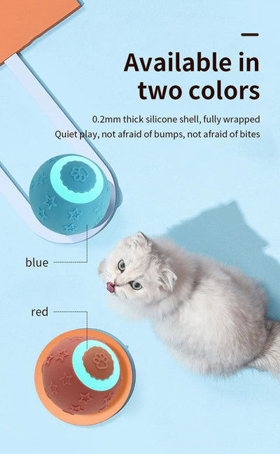 Blue smart ball cat toy with a glowing paw print and star patterns for interactive pet play. - Image 19