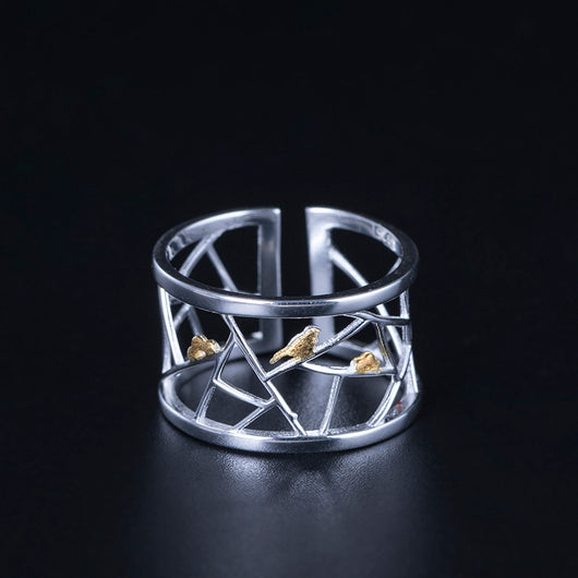 Anillo Ancho Irregular con Diseño de Pájaro - Image 8