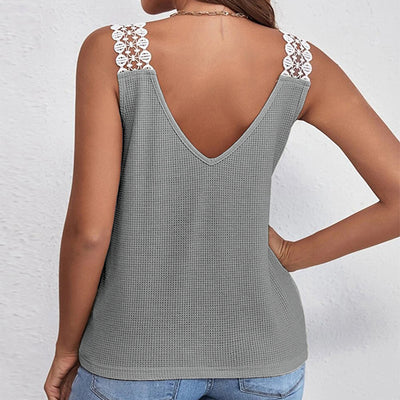 Chaleco de Algodón Gofrado con Cuello en V y Detalles de Encaje - Top Sleeveless de Verano - Image 10