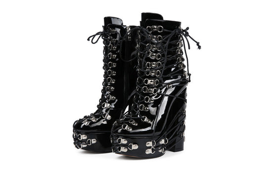 Tacones Altos de Moda New Rivets para Mujer en Negro - Image 13