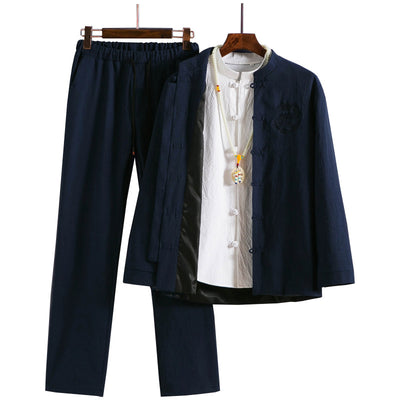 Traje Étnico Retro Chino Primavera - Cuello Mao para Hombre - Image 3