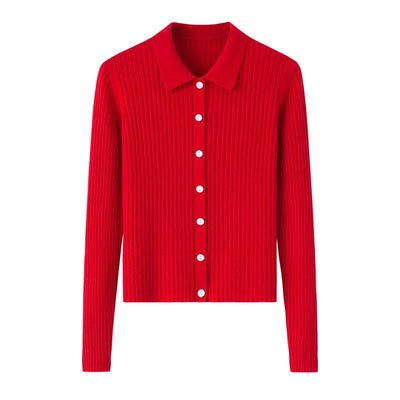Cardigan de Cachemira Corto para Mujer - Cuello Solapa Otoño Temprano - Image 7