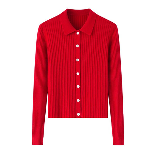 Cardigan de Cachemira Corto para Mujer - Cuello Solapa Otoño Temprano - Image 7