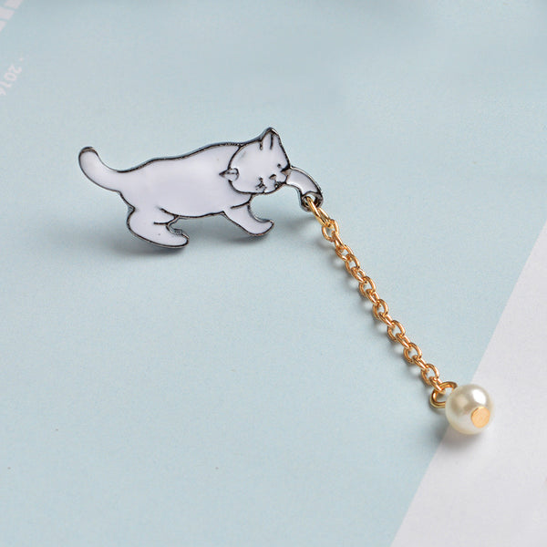 Broche de Gatito Anime con Perla - Accesorio de Moda Kawaii