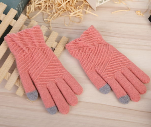 Guantes de Invierno para Mujer Tejidos de Lana - Manoplas Inteligentes Rayas Elegantes - Image 7