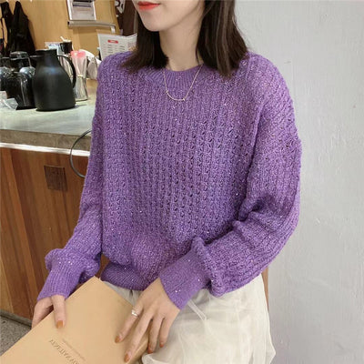 Suéter Mohair con Lentejuelas Brillantes y Cuello Redondo para Mujer - Image 12