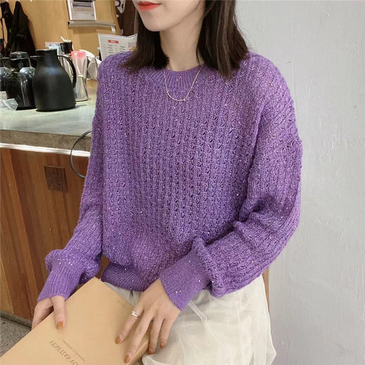 Suéter Mohair con Lentejuelas Brillantes y Cuello Redondo para Mujer - Image 12