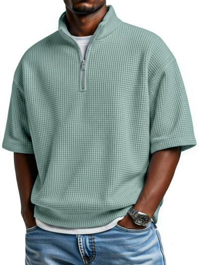 Polo Camiseta Manga Corta Waffle-Knit con Cierre de Medio Zipper para Hombre - Image 7