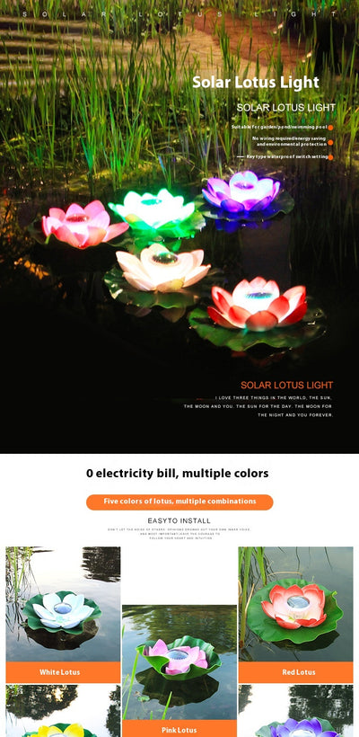 Lámpara Solar Flotante Loto Acuática Impermeable para Estanques - Image 14
