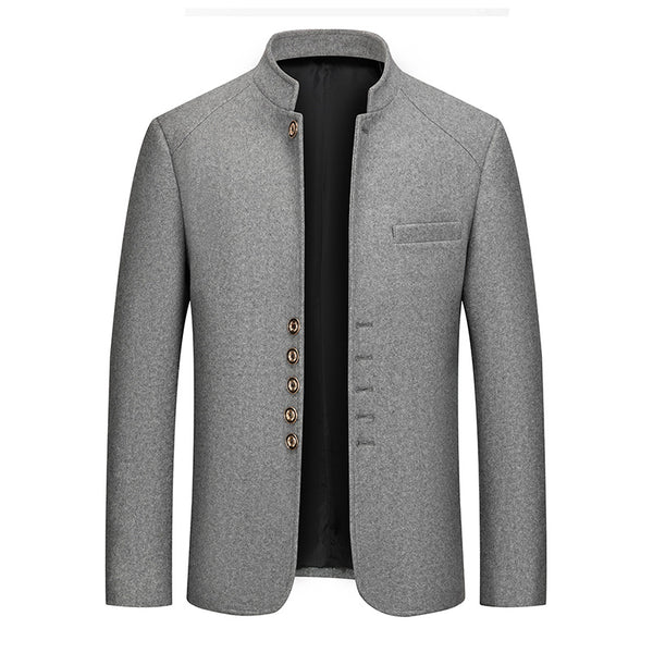 Traje Zhongshan de Lana Tweed con Cuello Mao - Elegancia Tailored Refinada