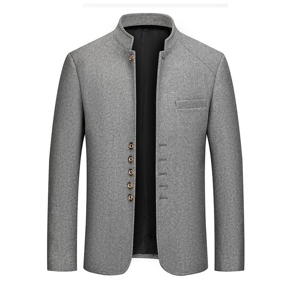 Traje Zhongshan de Lana Tweed con Cuello Mao - Elegancia Tailored Refinada