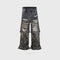Jeans Rotos Pierna Ancha con Costuras de Camuflaje