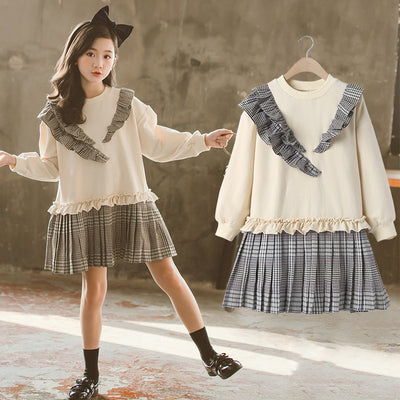Vestido Infantil Estilo Coreano con Falda Plisada a Cuadros - Image 4