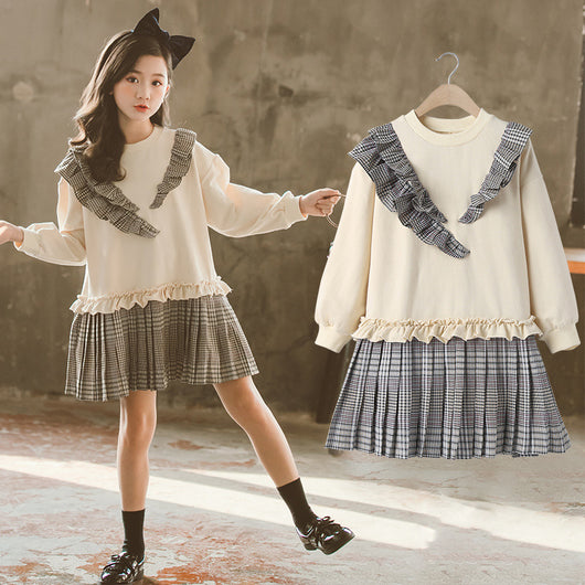 Vestido Infantil Estilo Coreano con Falda Plisada a Cuadros - Image 4