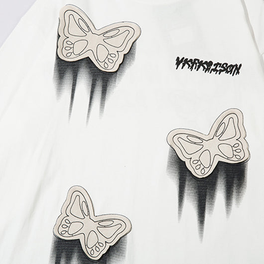 Camiseta de Algodón para Hombre con Parche Decorativo de Mariposa - Image 8