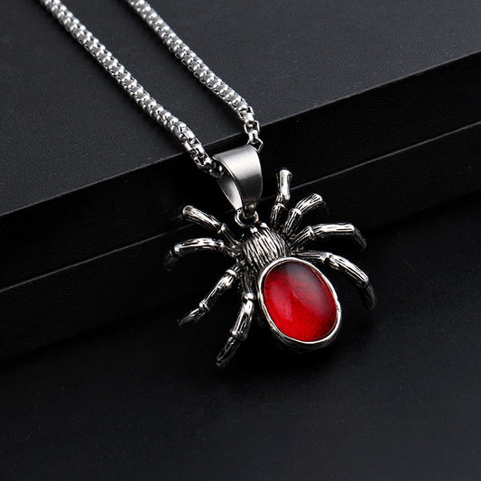 Collar Colgante Araña Viuda Negra Gótico Punk Vintage para Hombre con Cristal Rojo Grande