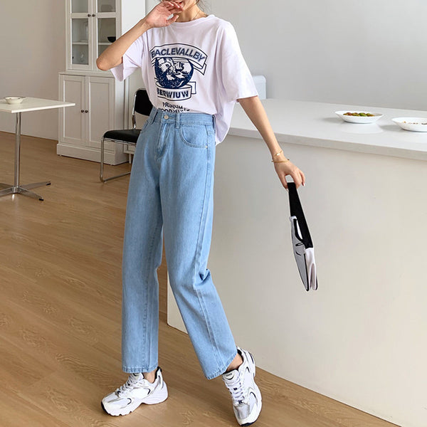 Pantalón Recto Cintura Alta Holgado Estilo Mop