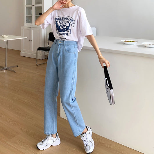 Pantalón Recto Cintura Alta Holgado Estilo Mop