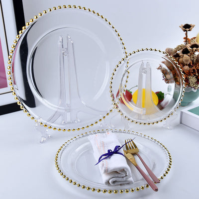 Plato de Vidrio Decorativo con Cuentas Doradas