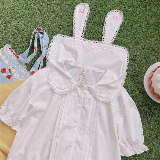 Blusa Infantil Verano con Cuello Muñeca, Orejas de Conejo y Encaje - Diseño Dulce - Image 5
