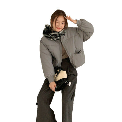 Chaqueta Acolchada Gris Corta para Mujer Talla Grande - Image 5