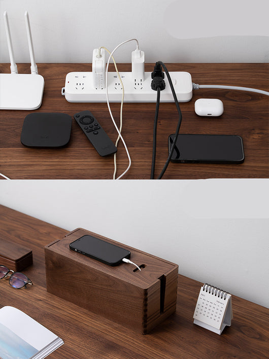 Organizador de Escritorio en Madera Maciza con Soporte para Router y Cables - Image 9