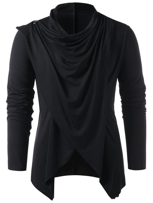 Cardigan Tipo Camiseta Manga Larga para Hombre - Diseño Clásico de Color Sólido