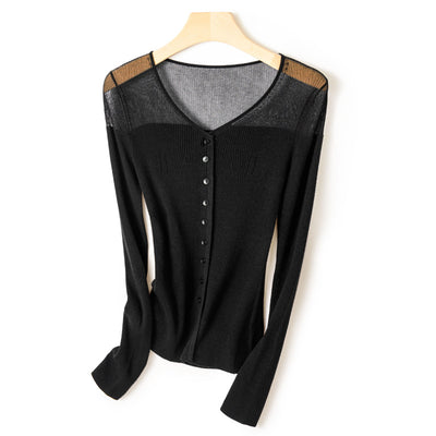 Blusa Escote Profundo Abotonada Manga Larga - Image 3