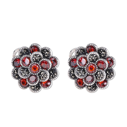 Aretes de Plata 925 Flor con Zircón Rojo para Mujer - Image 3