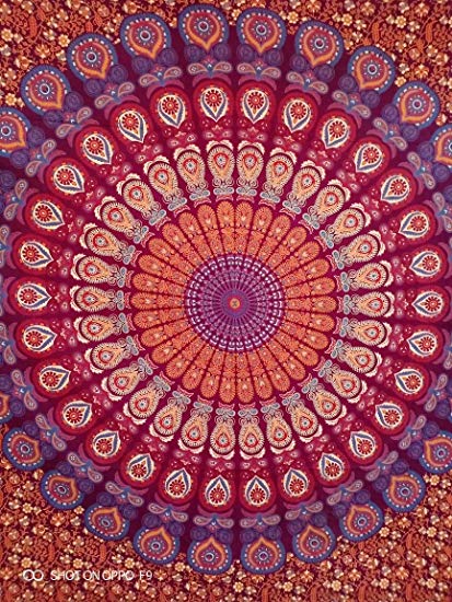Blue, orange, and red mandala tapestry with intricate floral patterns, ideal for wall decor or dorm rooms. - Image 12