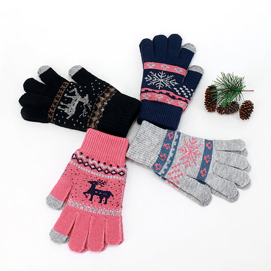 Guantes Tejidos con Patrón Navideño Jacquard