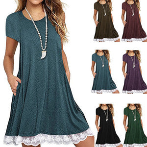 Vestido Talla Grande con Panel de Encaje y Cuello Redondo