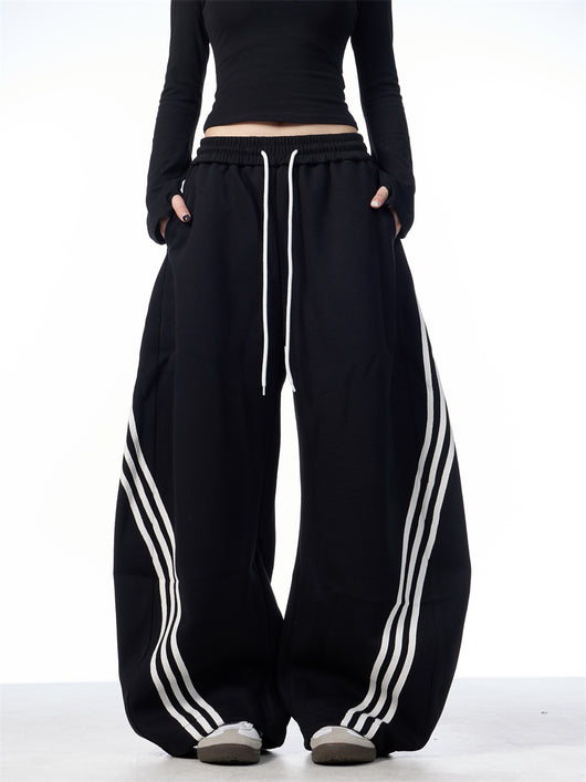 Pantalones Casuales Anchos a Rayas con Cordones - Image 24