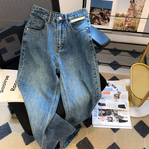 Pantalones Vaqueros Cintura Alta Ancha Rectos Efecto Limpiador