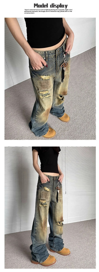 Pantalones Vaqueros Rotos Oversize Rectos de Pierna Ancha - Estilo Urbano Descontracturado - Image 10