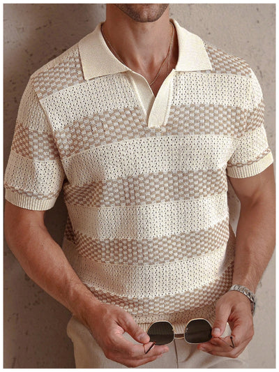 Polo Manga Corta Tejido a Rayas para Hombre - Image 21