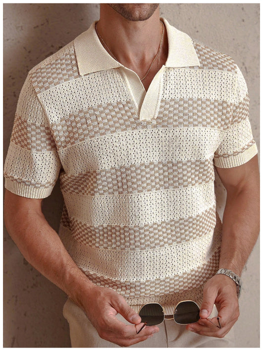 Polo Manga Corta Tejido a Rayas para Hombre - Image 21