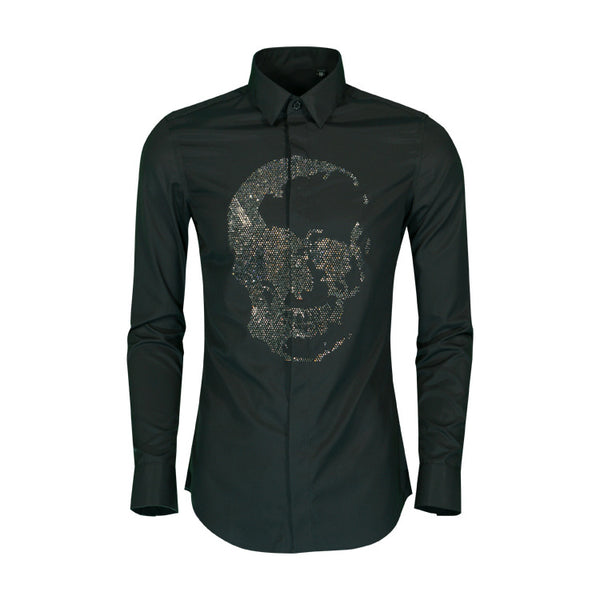 Camisa Manga Larga Calavera Diamante para Hombre
