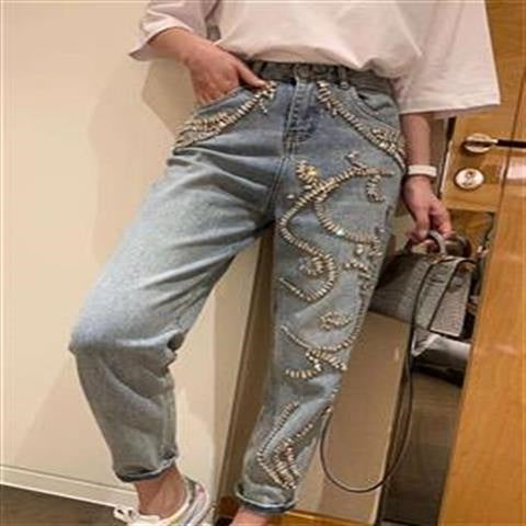 Women's Simple Diamond High-Waisted Loose Jeans