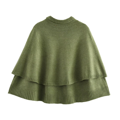 Abrigo Tejido Estilo Capa con Cuello Redondo Multiuso - Image 36