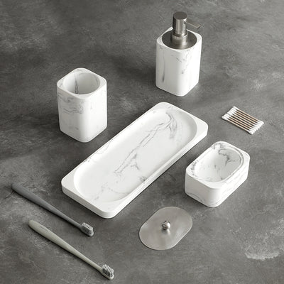 Juego de Baño Cuatro Piezas Estilo Nórdico con Mármol en Resina - Image 8