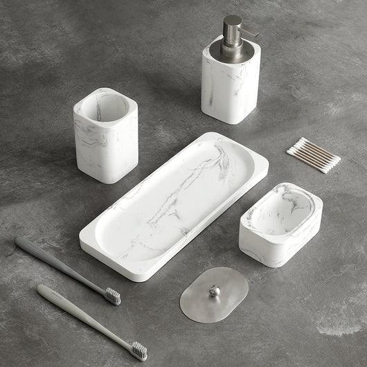 Juego de Baño Cuatro Piezas Estilo Nórdico con Mármol en Resina - Image 8