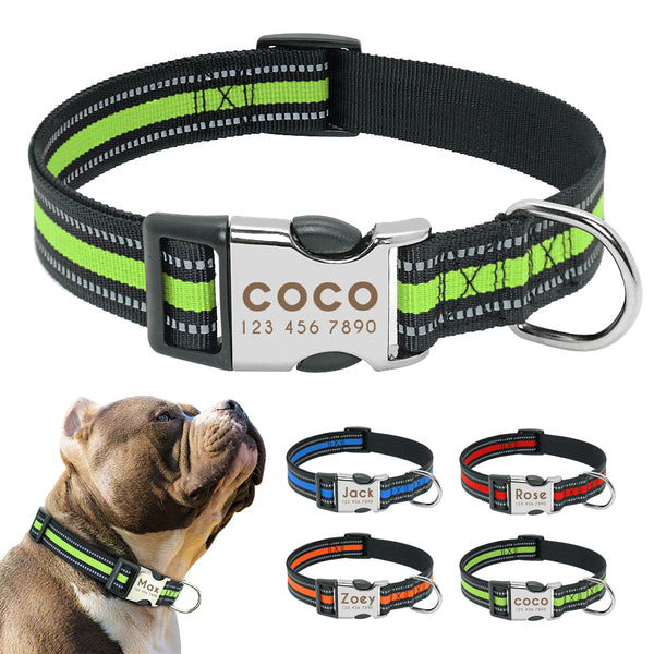 Collar Reflectante Personalizado para Perro con Nombre Grabado