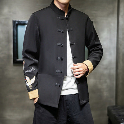 Chaqueta Casual Hombre Algodón y Lino con Bordado Estilo Tang Chino - Image 2