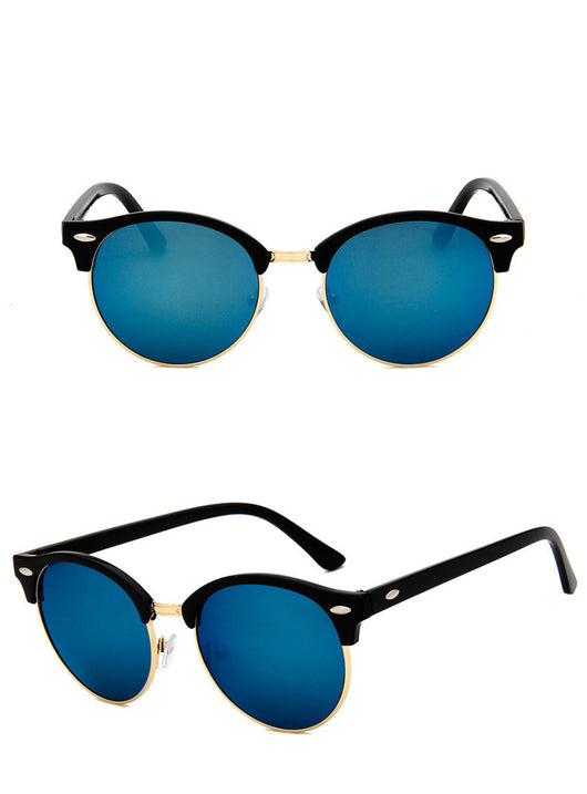 Retro clubmaster sunglasses with black frames, dark lenses, and gold-tone metal accents, shown from multiple angles. - Image 5