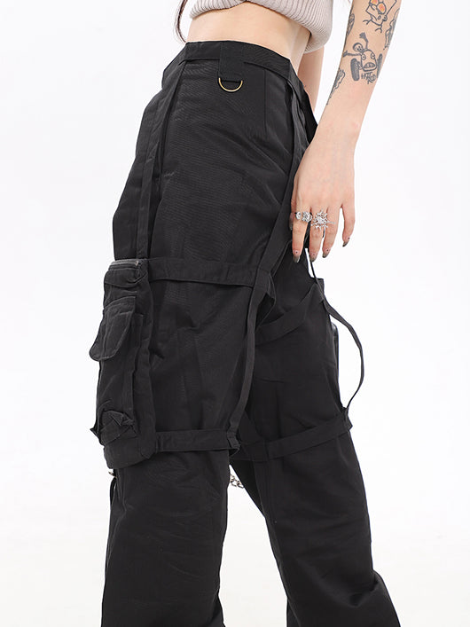 Pantalones Casuales de Cintura Alta con Bolsillos Funcionales y Pierna Ancha - Image 10