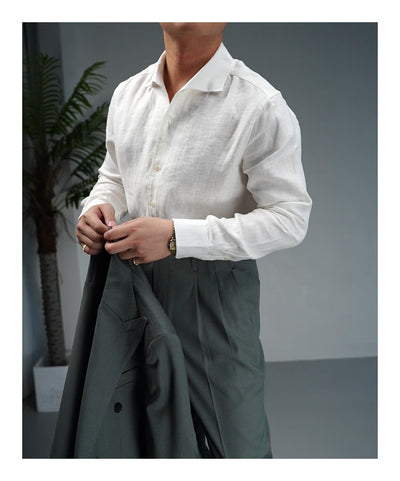 Camisa Ejecutiva de Lino Hombre - Cuello Clásico Manga Larga Transpirable - Image 16