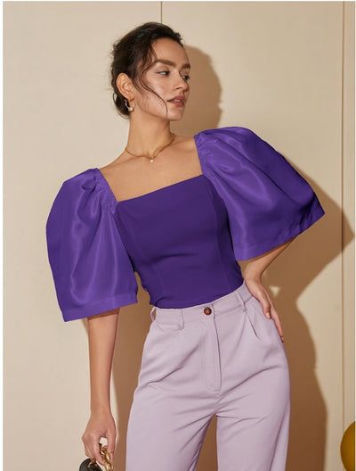 Blusa Elegante Retro con Cuello Cuadrado y Mangas Farol - Image 17