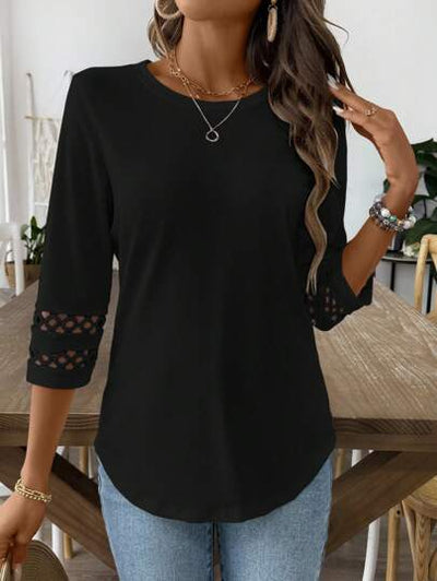 Blusa Casual para Mujer con Cuello Redondo, Encaje Patchwork y Mangas 3/4 - Image 13